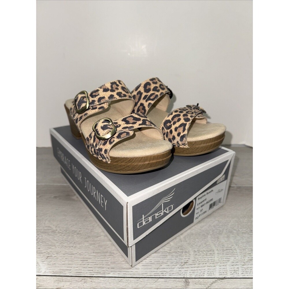 Dansko Womens EU41 US 10.5-11 Sophie Leopard Print Suede Wedge Slide Sandals NIB